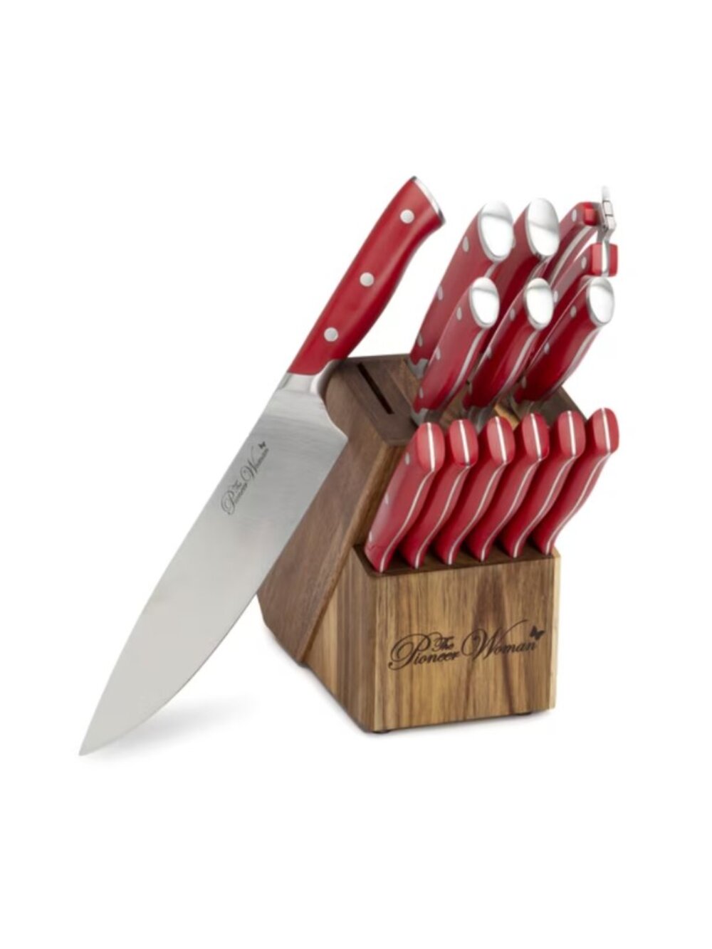The Pioneer Woman Home Red Signature 14-Piece Stainless Steel Knife Block Set
